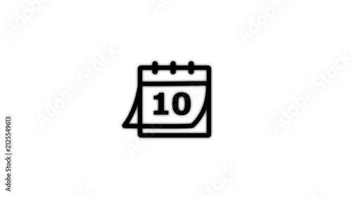 Black Calendar Showing Number 10 on White Background Date Schedule Event and Time Management Concept 4K Motion Graphic