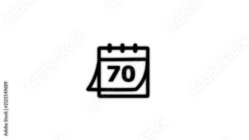 Black Calendar Showing Number 70 on White Background Date Schedule Event and Time Management Concept 4K Motion Graphic