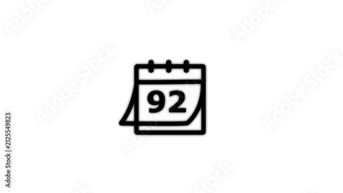 Black Calendar Showing Number 92 on White Background Date Schedule Event and Time Management Concept 4K Motion Graphic