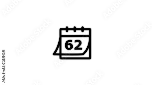 Black Calendar Showing Number 62 on White Background Date Schedule Event and Time Management Concept 4K Motion Graphic