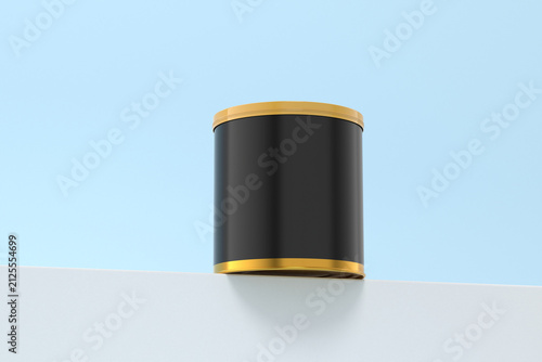 Foto Tin can black bottle and gold sky minimalist showcase low angle hero view 3d ren