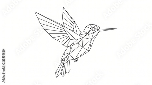 Minimal origami animal line drawing of a hummingbird with hummingbird geometric abstract creative