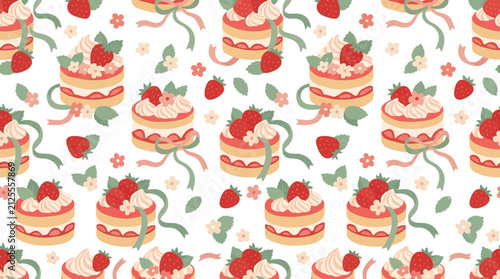 Seamless strawberry cake pattern