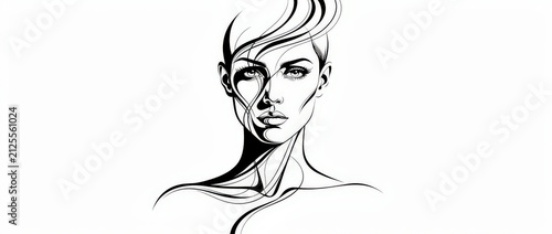 Elegant woman portrait line art illustration. Minimalist female face sketch for modern branding and design projects.
