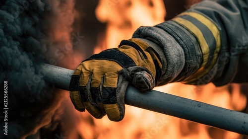 Gloved hand grips pipe amidst smoke and flames