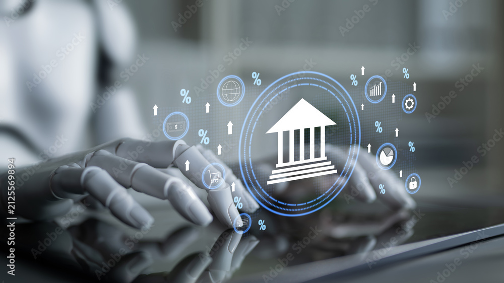 Obraz premium An AI analysis of central bank monetary policy and its influence on the global banking system. Using AI to predict economic growth and inflation. Motif