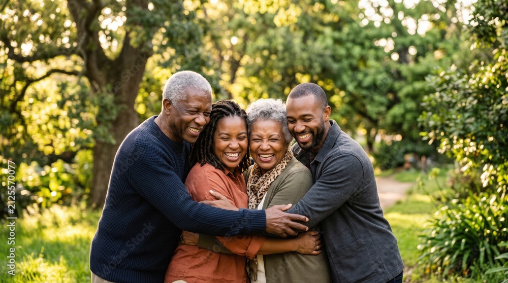 Fototapeta premium Joyful Family Gathering in a Lush Green Park Embracing Nature and Togetherness with Smiles and Laughter Amongst Loved Ones
