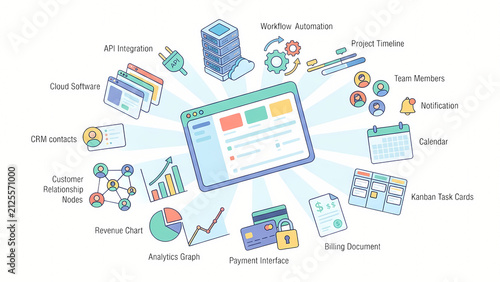 Fotografie Enterprise business management dashboard vector concept with software interface