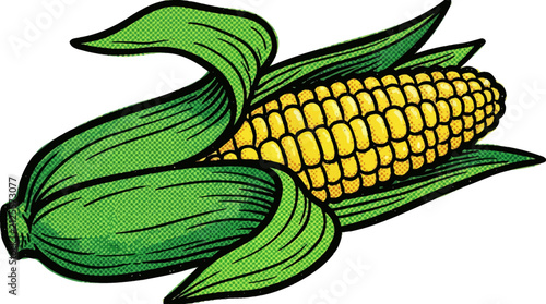 Retro Pop Art Style Ear of Corn Illustration