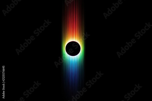Black Sphere With Vibrant Radial Light Rays In Rainbow Colors On Dark Background circle