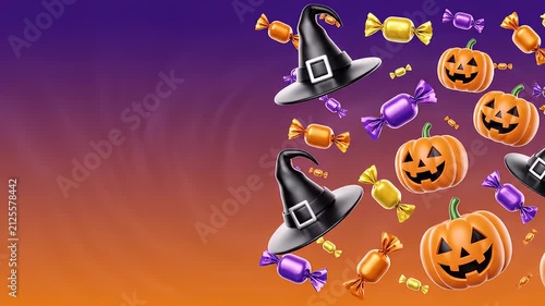 Halloween Pumpkins and Witch Hats Falling Loop