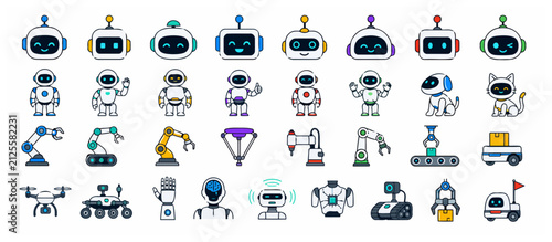 Foto Collection of various robot and drone illustrations.