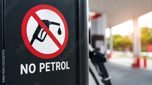 No petrol sign at fuel station, fuel shortage warning, empty gas pump, energy crisis, out of fuel concept