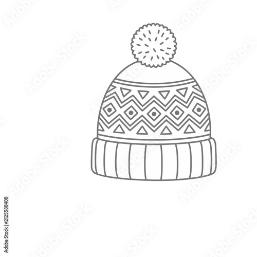 Winter hat with pompom and geometric pattern