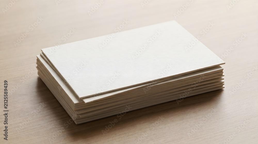 Fototapeta premium Stack of white paper business cards mockup resting on light surface