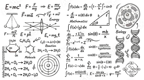 Bild auf Leinwand Science formulas, diagrams, and molecular structures isolated
