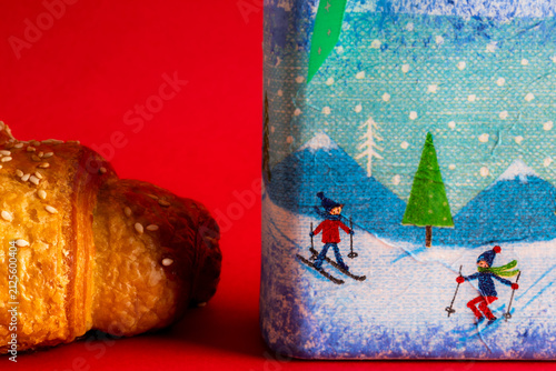 Obraz na plátne Macro detail of Christmas illustration on artisan bottle