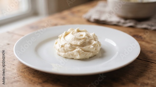 Creamy hummus or dip served on a white plate a delicious appetizer or spread for healthy eating presented on a rustic wooden table