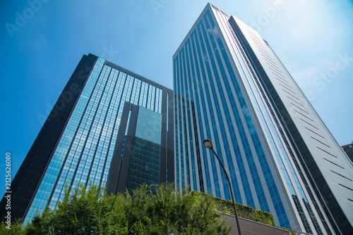 A cityscape of cloud reflecting the building at the business town wide shot