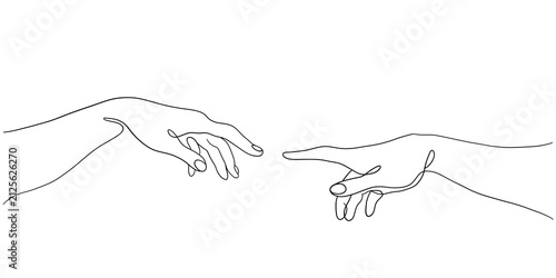 Canvastavla Minimalist line art illustration of two hands reaching toward each other