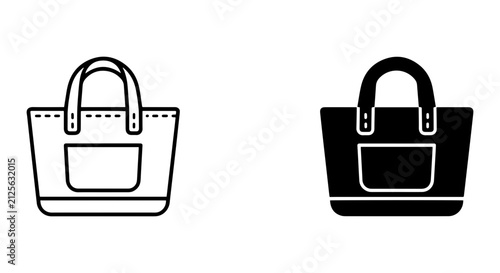 Simple Tote Bag Icons, Black and White Vector Graphics, Shopping Bag Symbols for Retail and Fashion