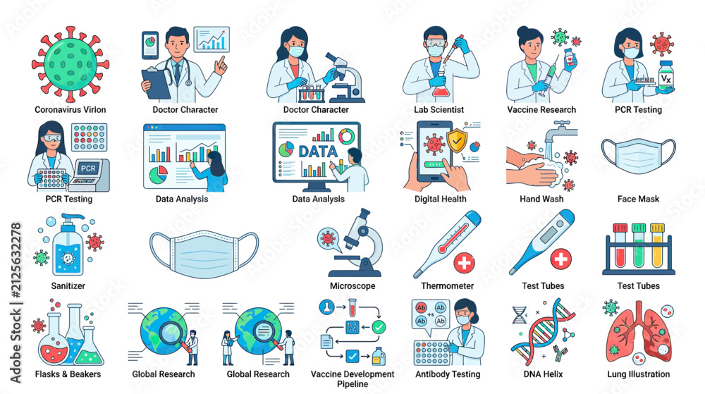 Fototapeta premium Medical Research and Health Icons Collection