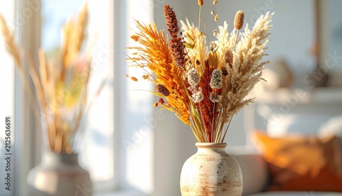 Cozy Rustic Vase with Dried Flowers and Soft Natural Light