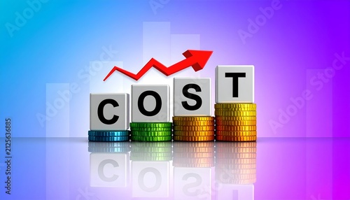 Growing Costs Concept with Coins and Progress Arrow