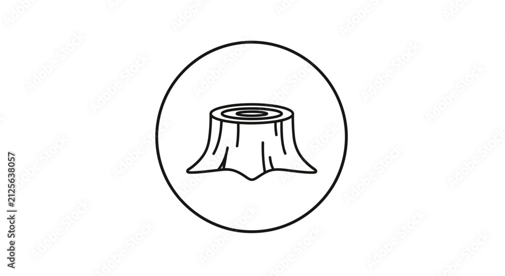 Obraz premium Tree Stump Icon | Simple Line Art Log Cut Symbol
