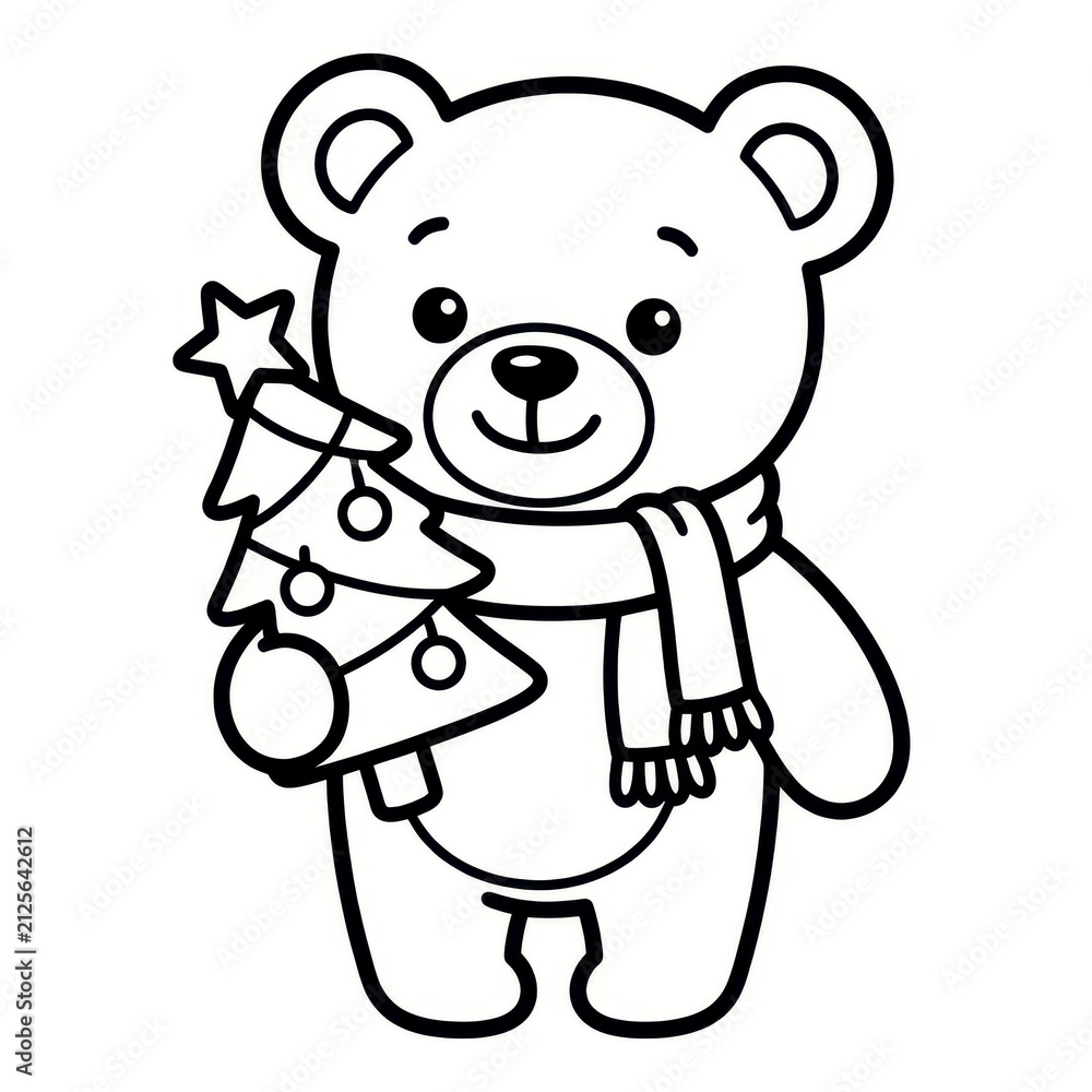Obraz premium Cute teddy bear holding a Christmas tree