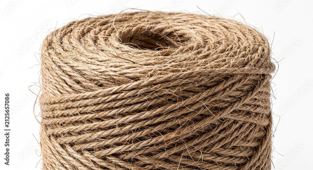 Fototapeta premium Natural Brown Jute Twine Spool Isolated On Plain White Background