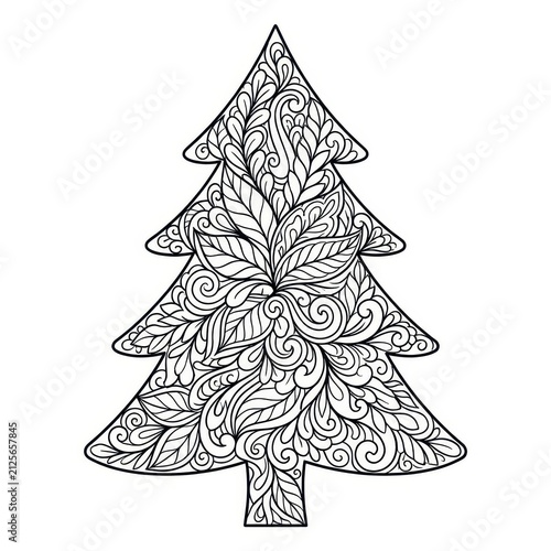 Christmas tree outline with ornate floral pattern