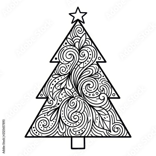 Christmas tree with swirling ornate patterns