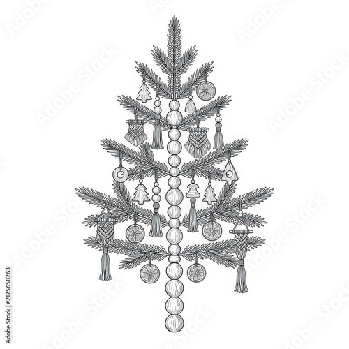 Christmas tree with macrame ornaments sketch