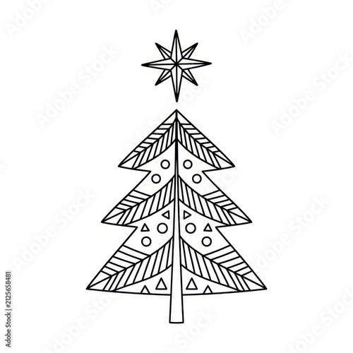 Christmas tree illustration with star and geometric patterns