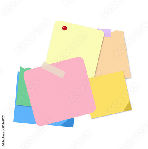 Colorful sticky notes arranged in a creative floating composition isolated on transparent background