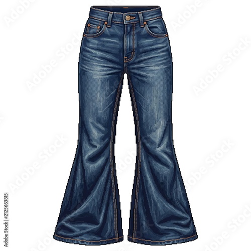 Vintage bell bottom jeans on white background. Retro flared denim pants for fashion design.