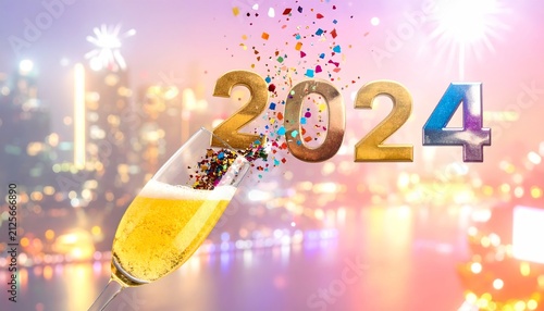 Celebratory Toast with Fireworks and Confetti New Year Celebration