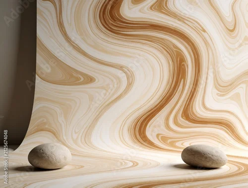 Panel kuchenny z motywem Cream and caramel marble pattern with fluid waves forms elegant background texture. Smooth, wavy lines create a sophisticated, natural, and luxurious feel suitable for design.