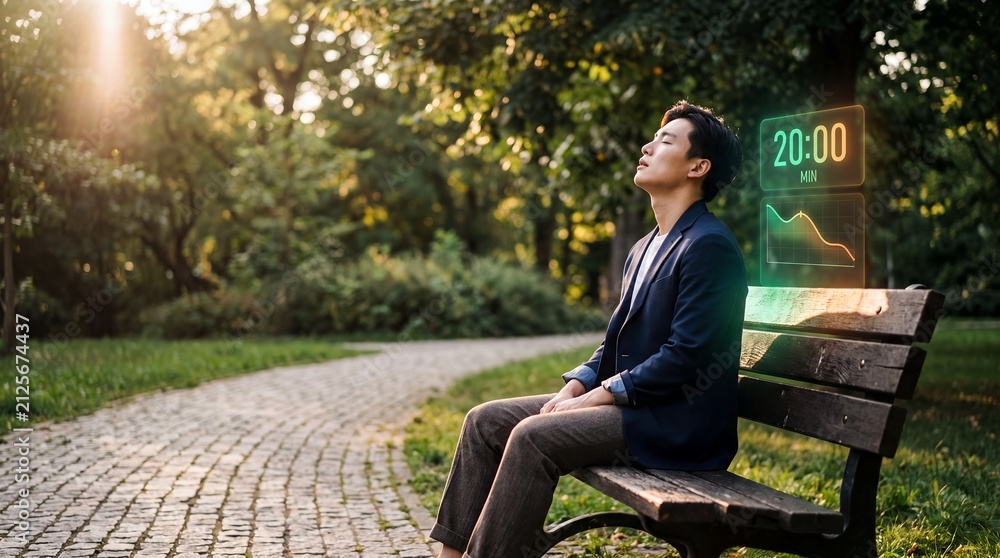 Obraz premium Health, mental, park, outdoors, stress, relaxation, burnout, break, depression, anxiety 