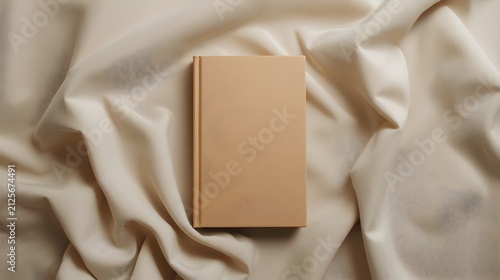 Minimalist Blank Book Cover Mockup Placed on Draped Beige Silk Fabric