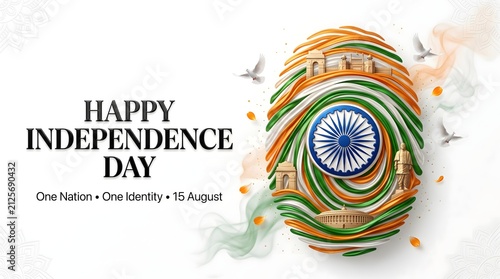Happy independence day india celebration with fingerprint tricolor design banner