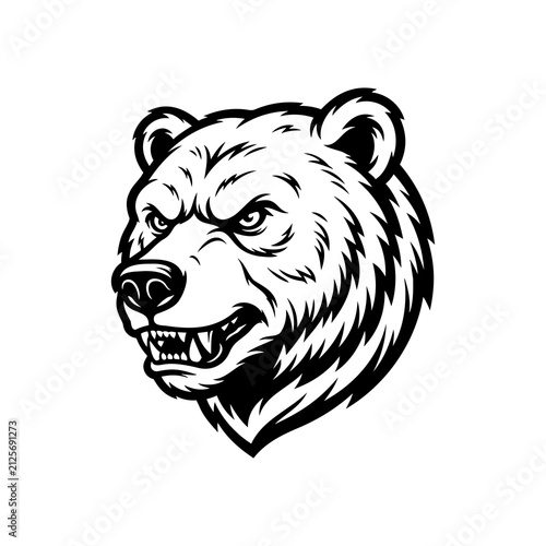Angry Grizzly Bear Head Mascot Vector Illustration For Logo Or Print