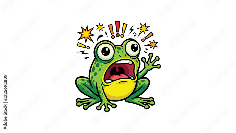 Fototapeta premium Frog Mascot Character Feeling Shocked and Scared with a Funny Expressive Face Design