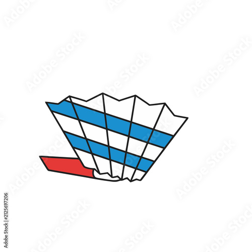 Abstract fan shape with blue and white stripes