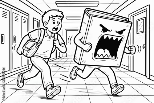 Coloring page for children: the student catches up with the textbook.