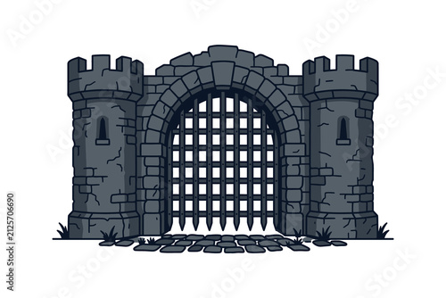 Canvas Print Medieval Castle Gate Vector Illustration