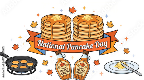 Breakfast Items Illustration Set Hand Drawn Style On national pancake day.