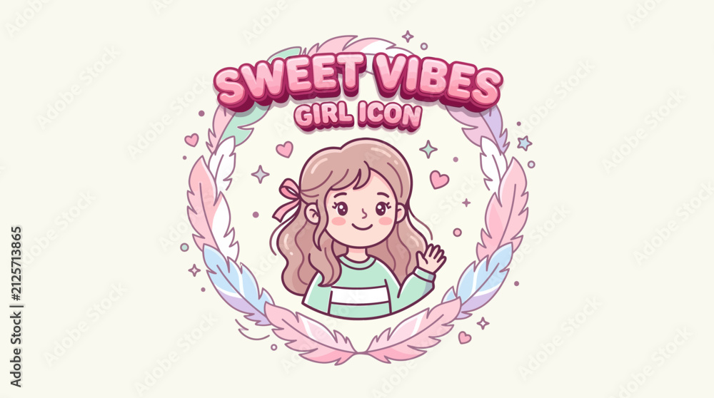 Fototapeta premium sweet vibes girl icon, cartoon character