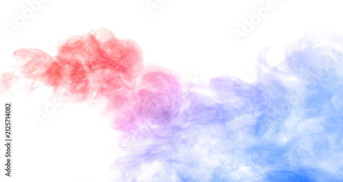 Realistic colorful smoke isolated on white background, featuring red and blue swirling vapor for overlays, photo compositing, abstract backgrounds, motion graphics and graphic design.